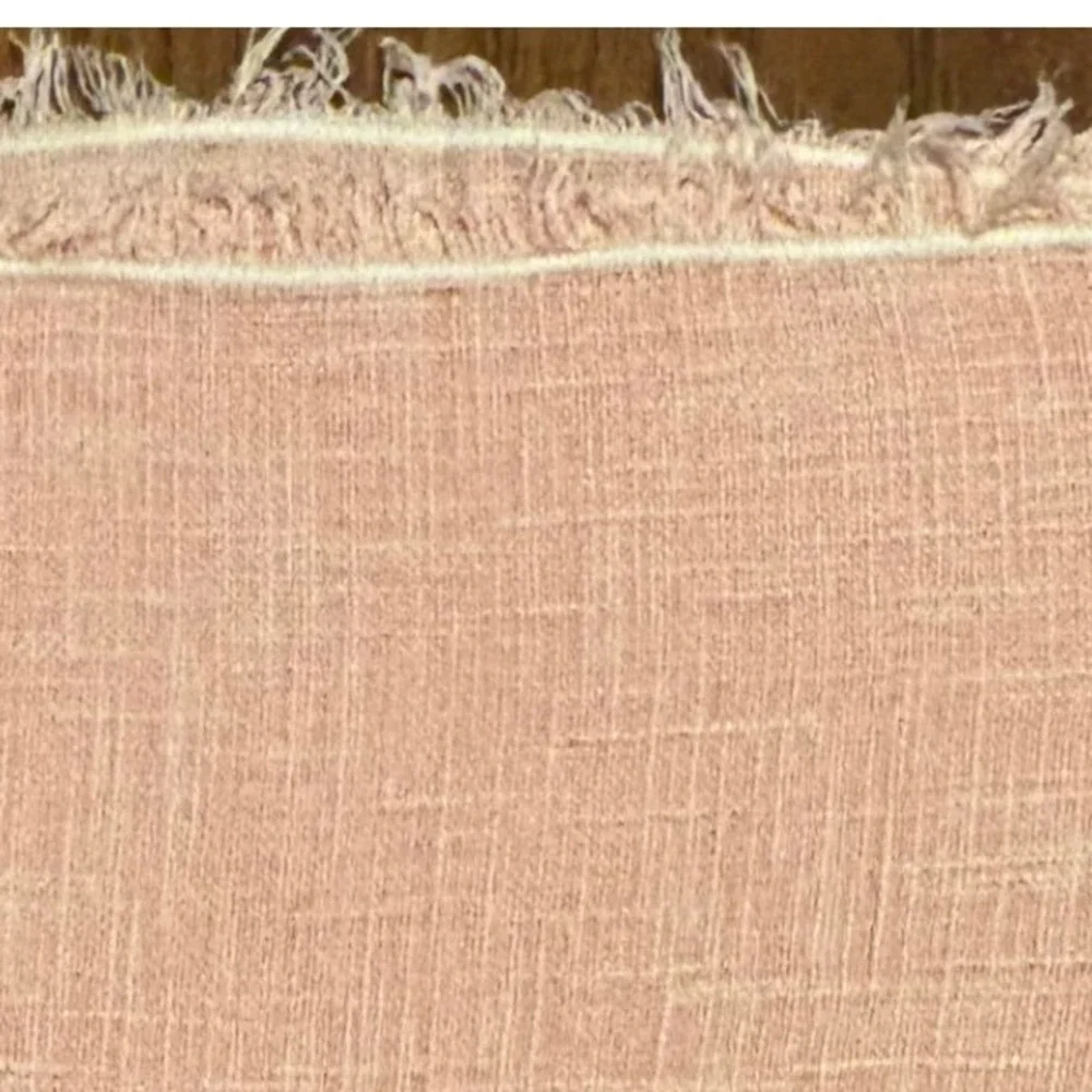 Vintage Pink Fringed Linen Textured Table Runner Placemats Napkins Set 9pc